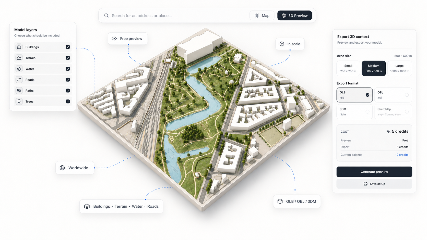 Free 3D Site Model Preview | Generate Site Context Online